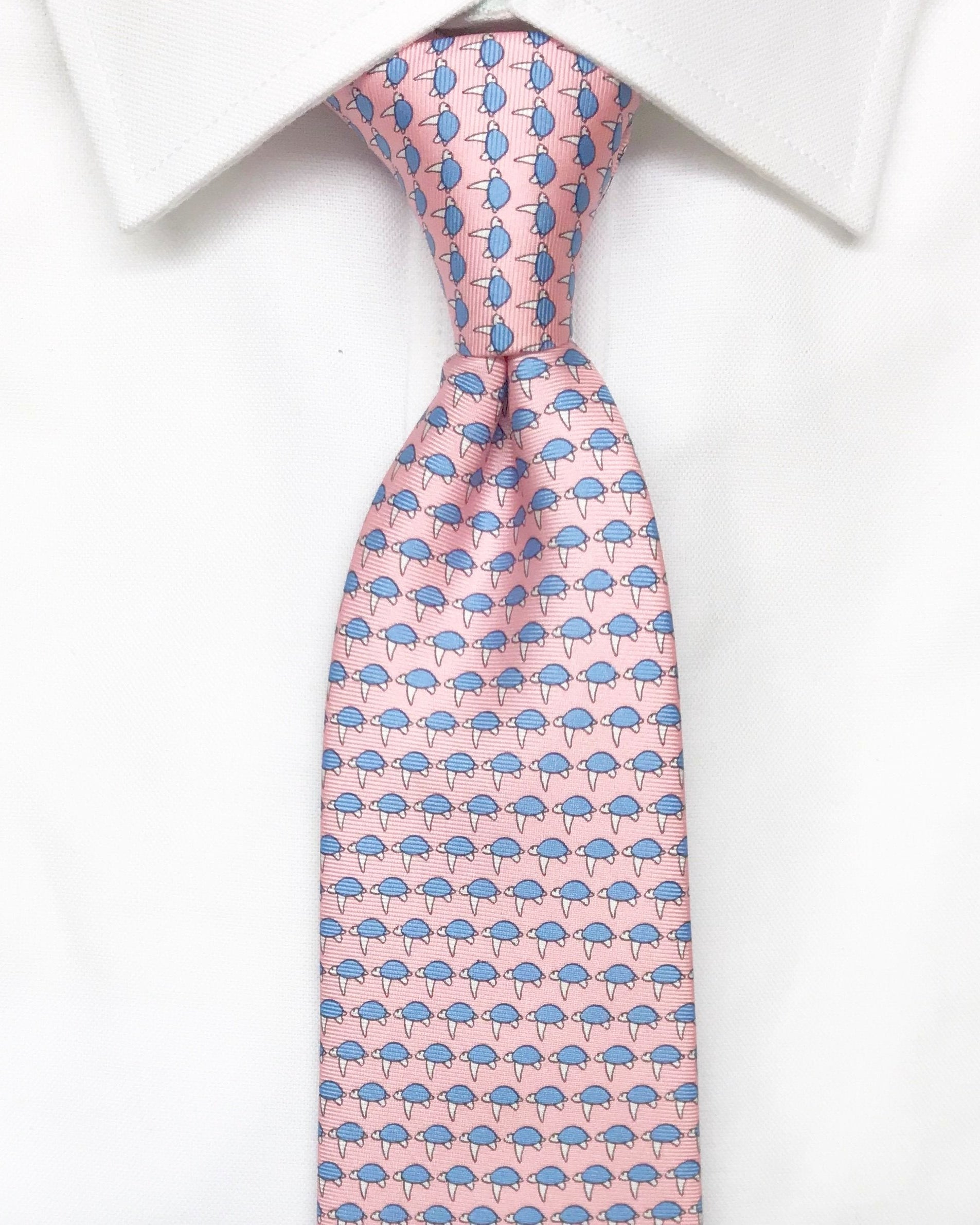 pink sea turtle animal printed silk tie