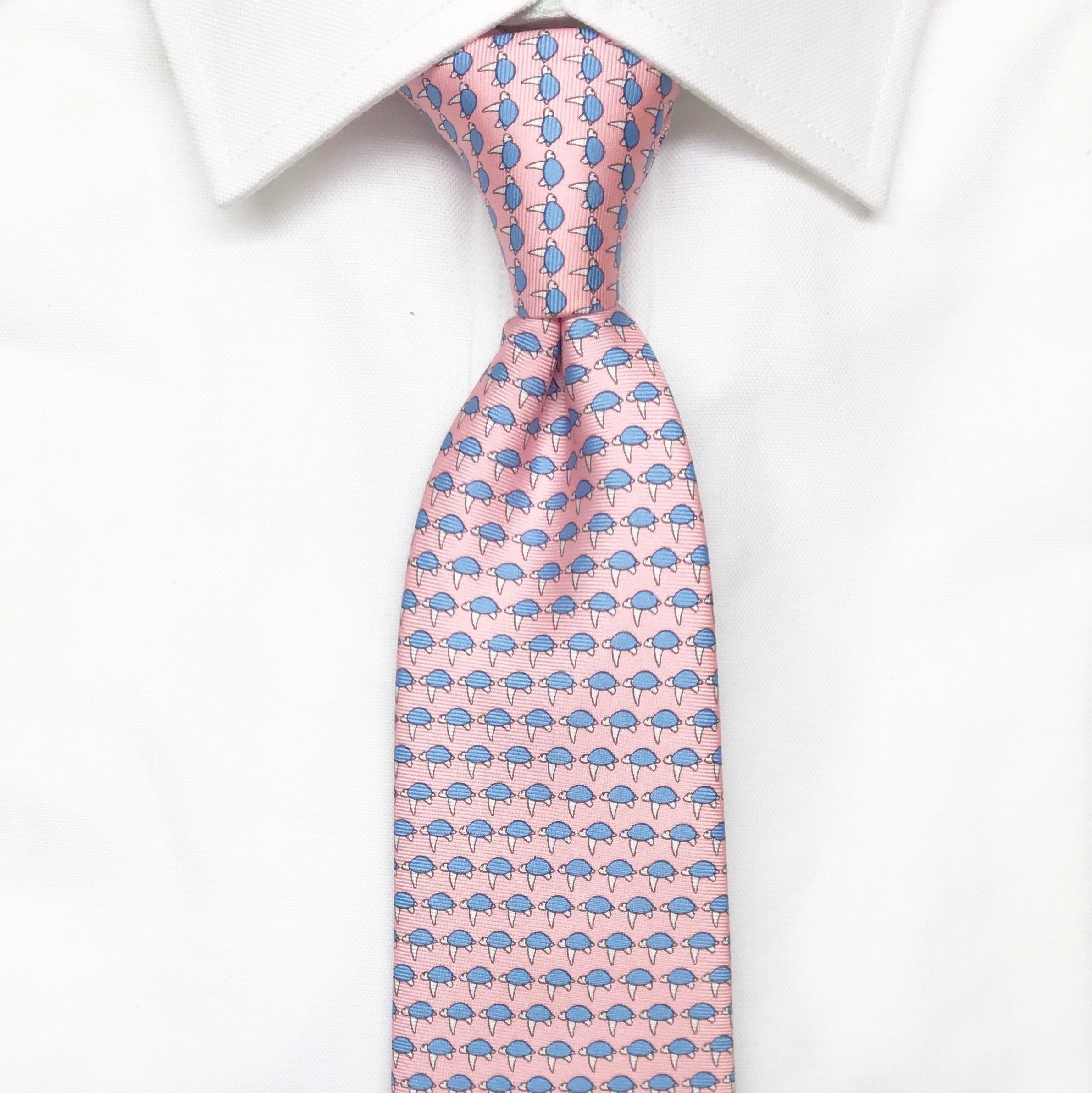 pink sea turtle animal printed silk tie