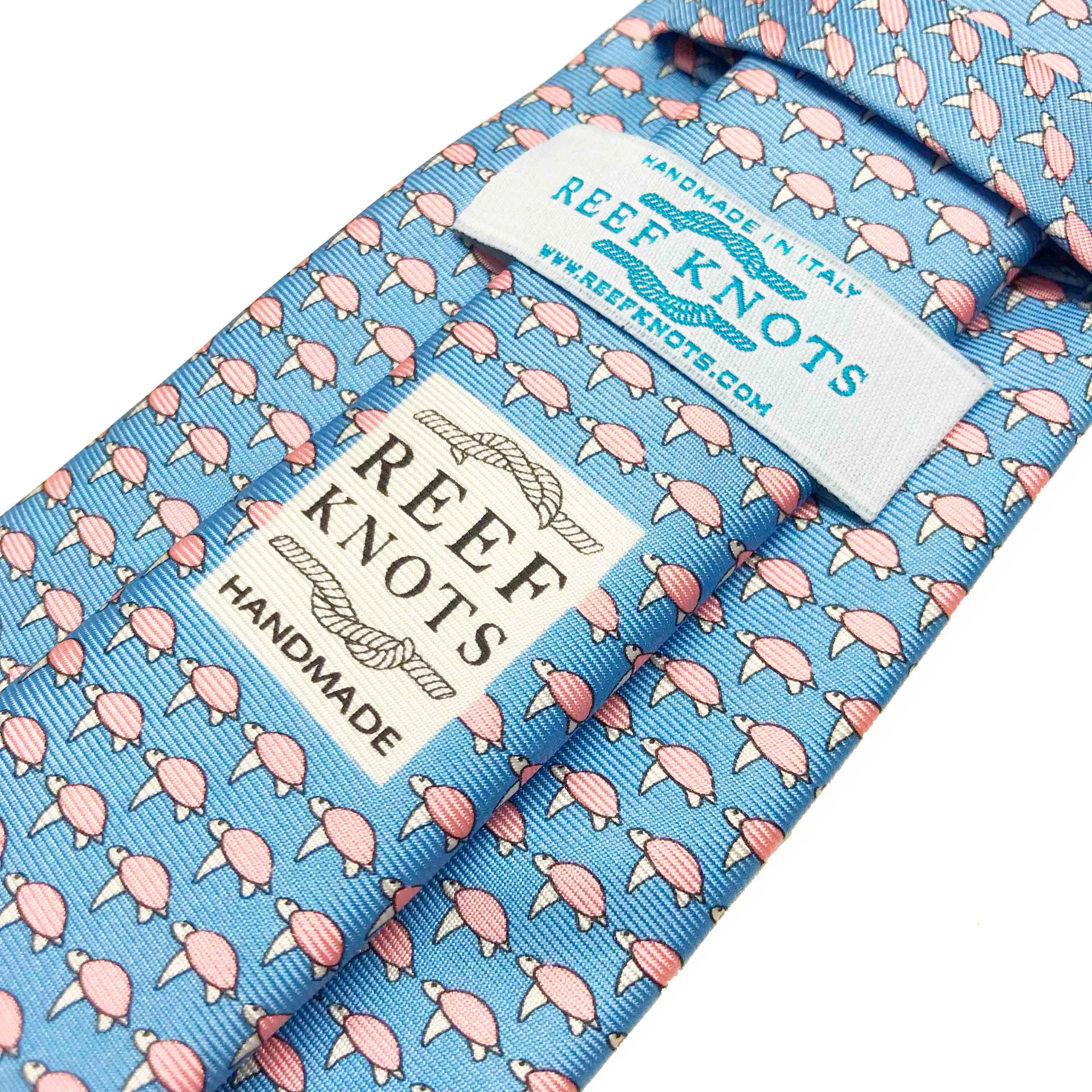 light blue turtle animal printed silk tie