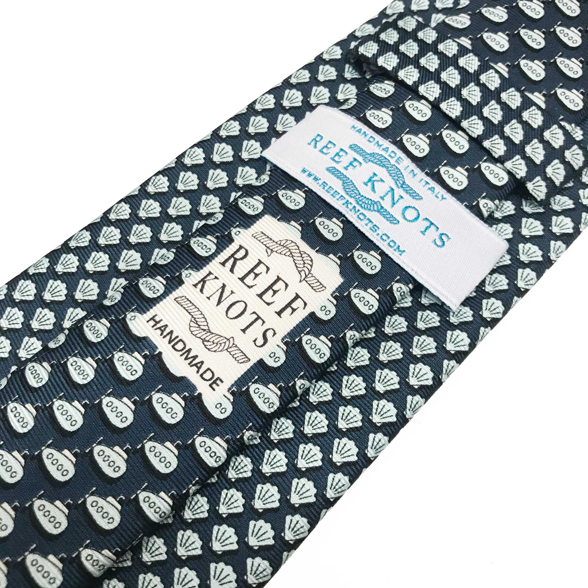 navy shell printed silk tie