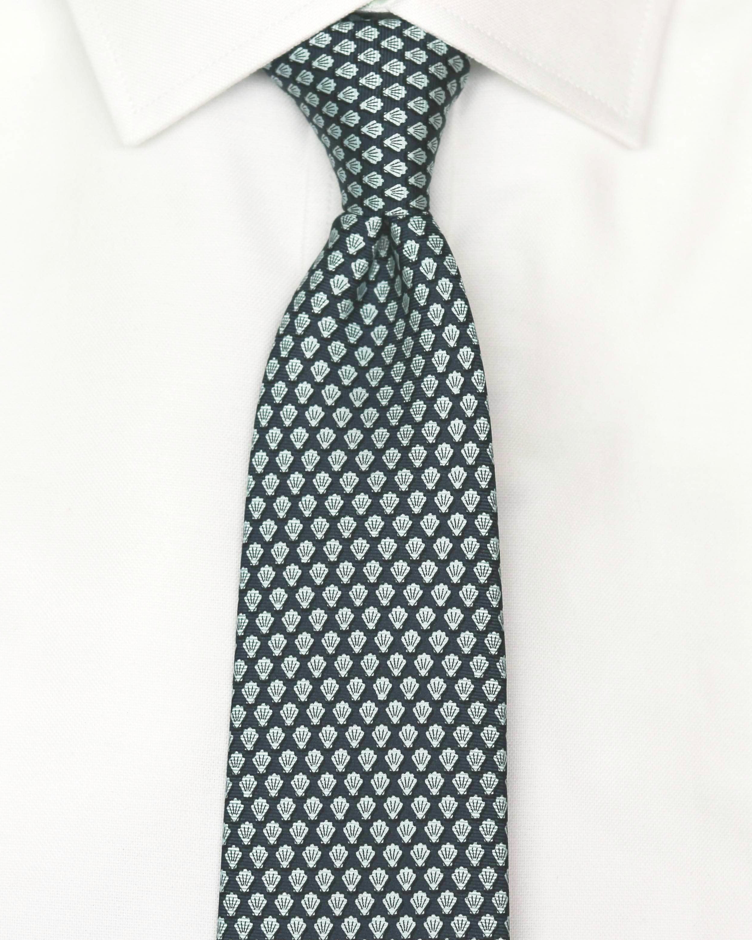 navy shell printed silk tie