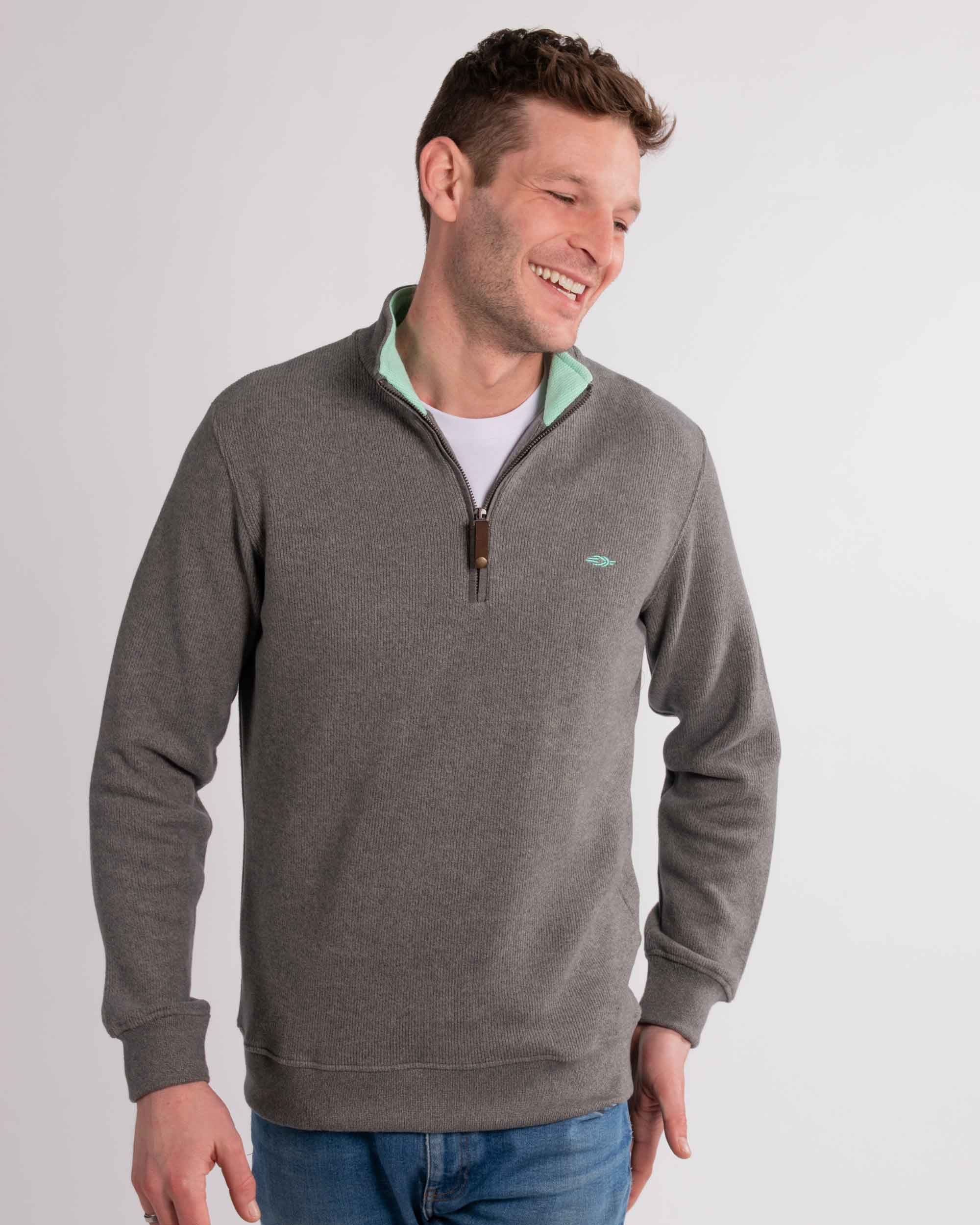 Graphite Quarter Zip Jumper (Aqua Contrast) – ReefKnots