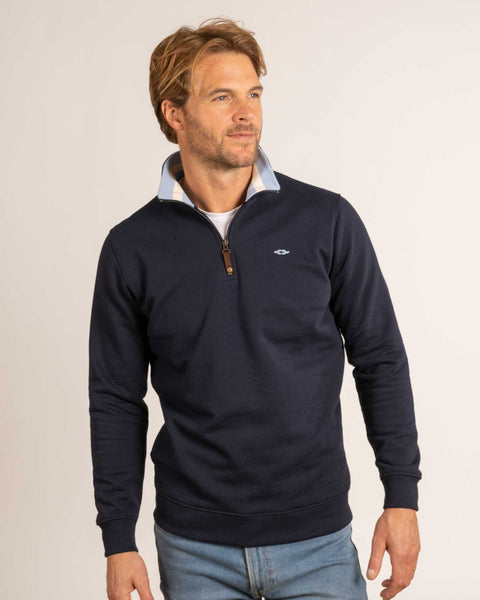 トップス WOOL HALF ZIP PULL OVER SHIRT / NAVY Navy Blue Half Zip Sweatshirt – ReefKnots