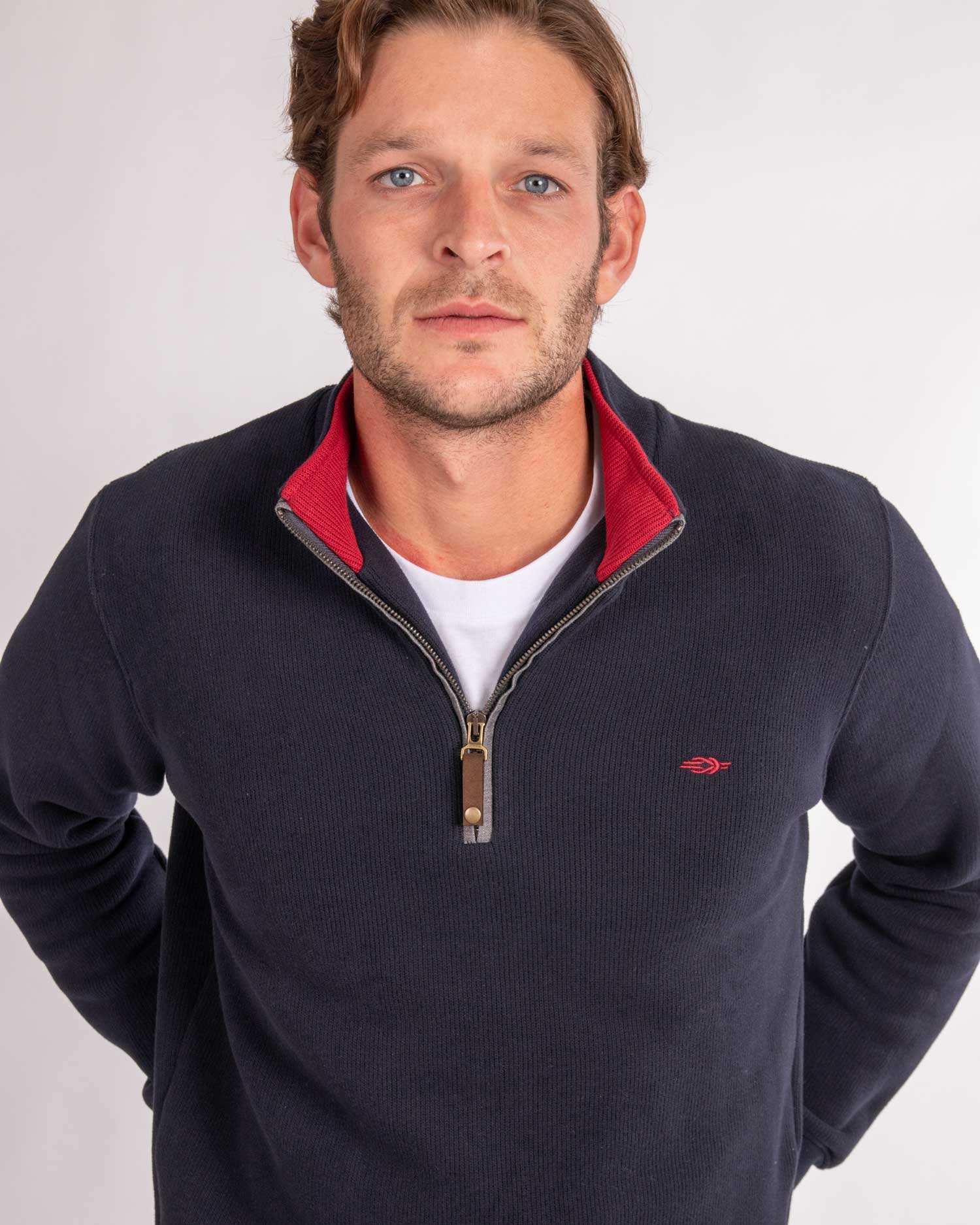 ★★Adairs★★ Quarter Zip Jumper Navy Red IR7128 Navy Blue Quarter Zip (Red Contrast) – ReefKnots