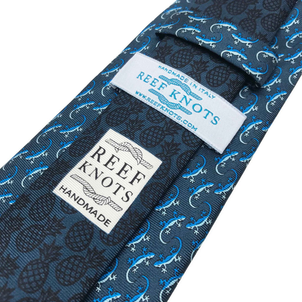 navy gecko animal printed silk tie