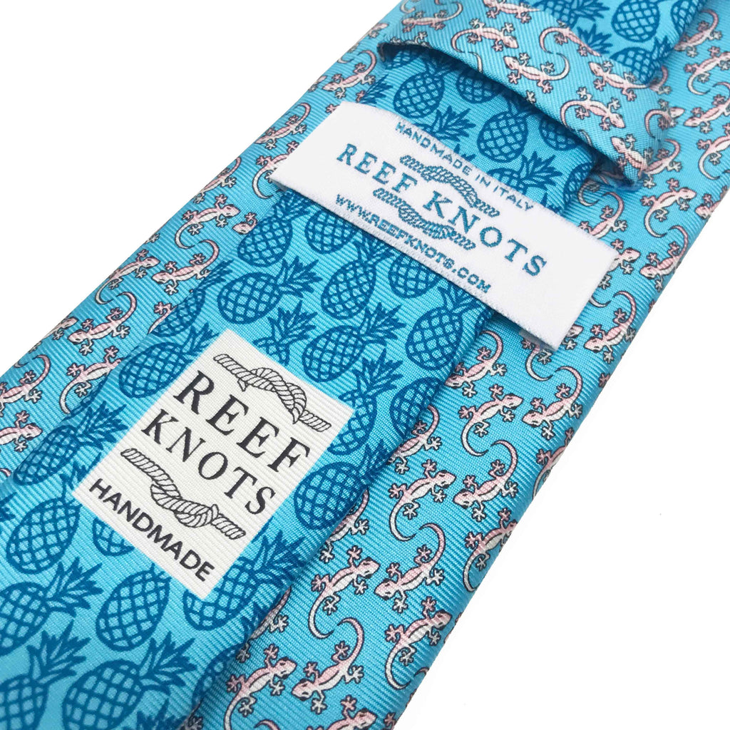 light blue gecko animal printed silk tie