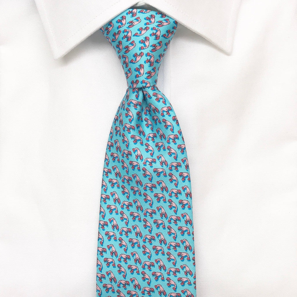 light blue lobster printed silk tie
