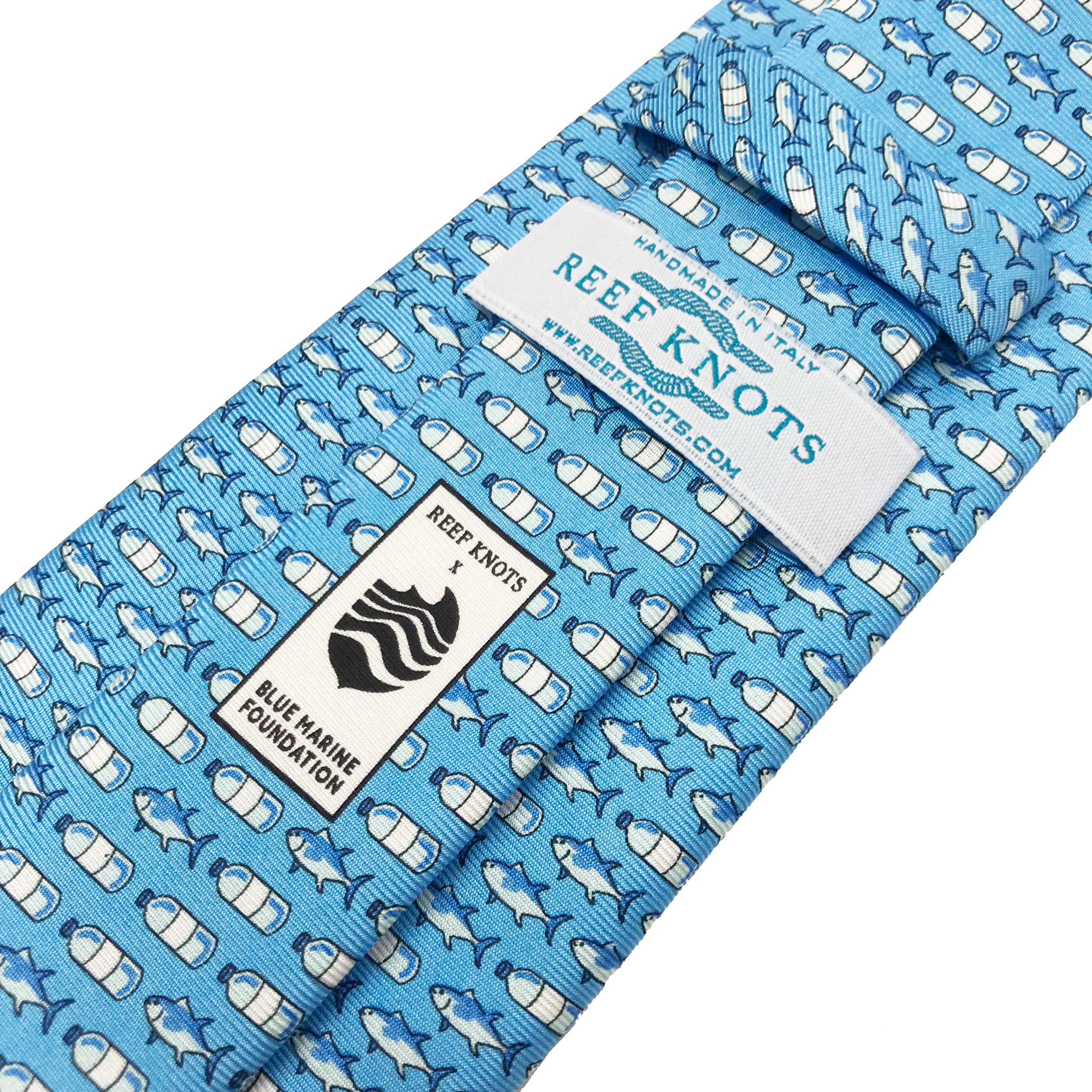 Light blue fish printed silk tie