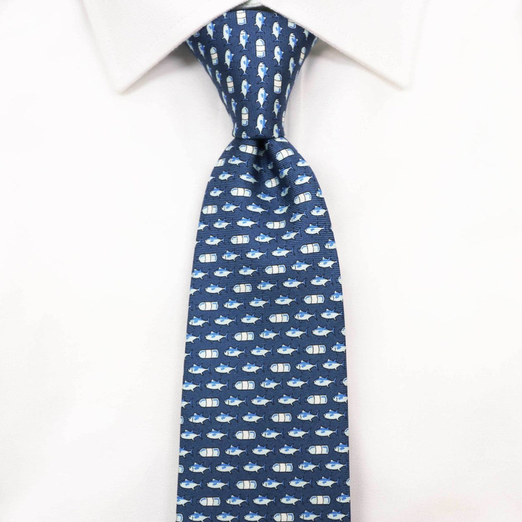 Navy blue fish silk tie