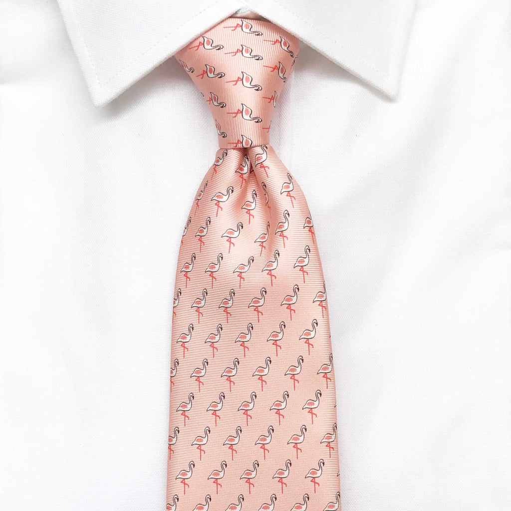 pink flamingo animal printed silk tie