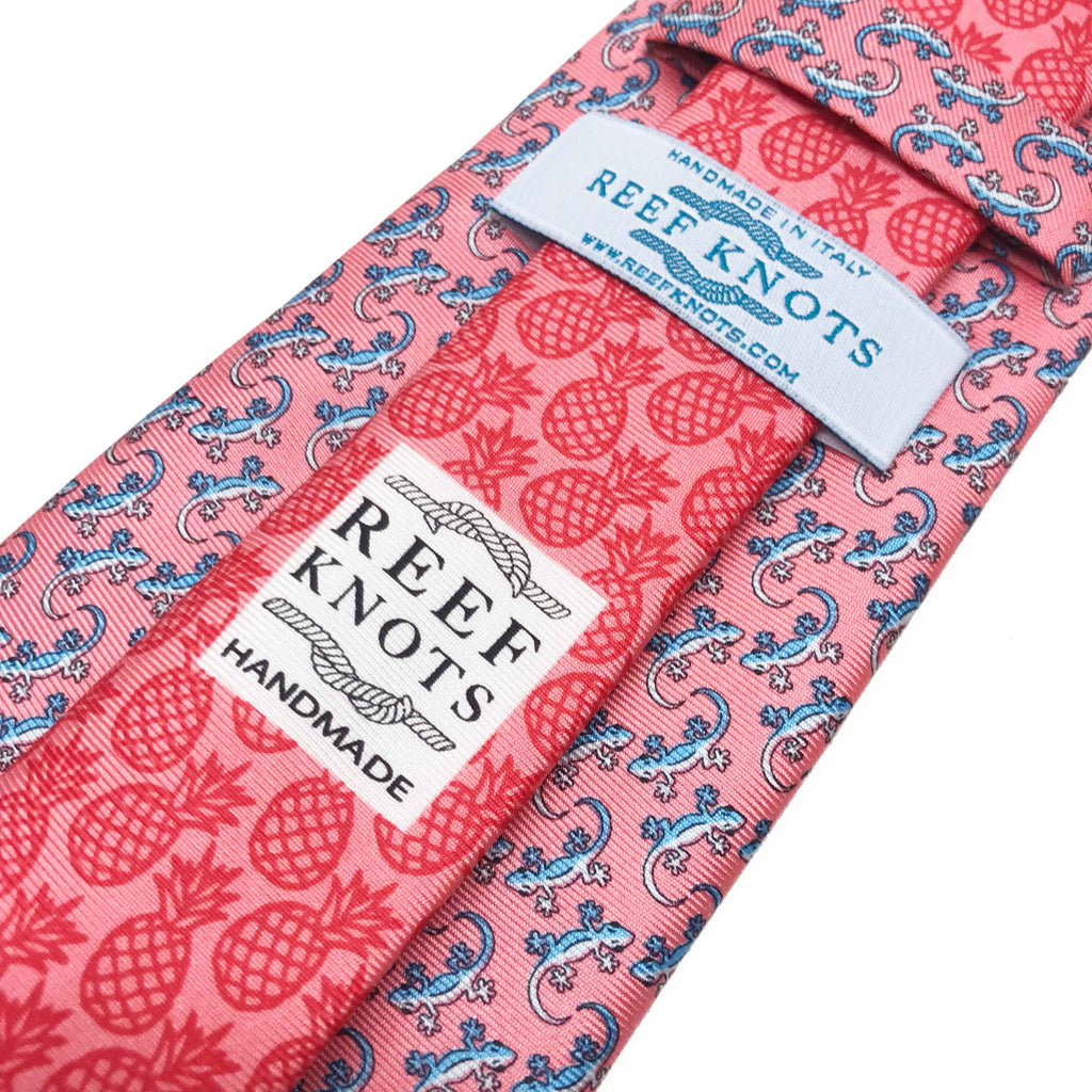pink gecko animal printed silk tie