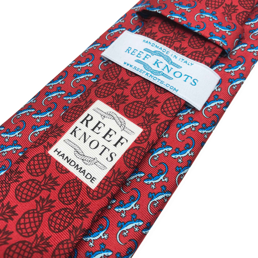 red gecko animal printed silk tie