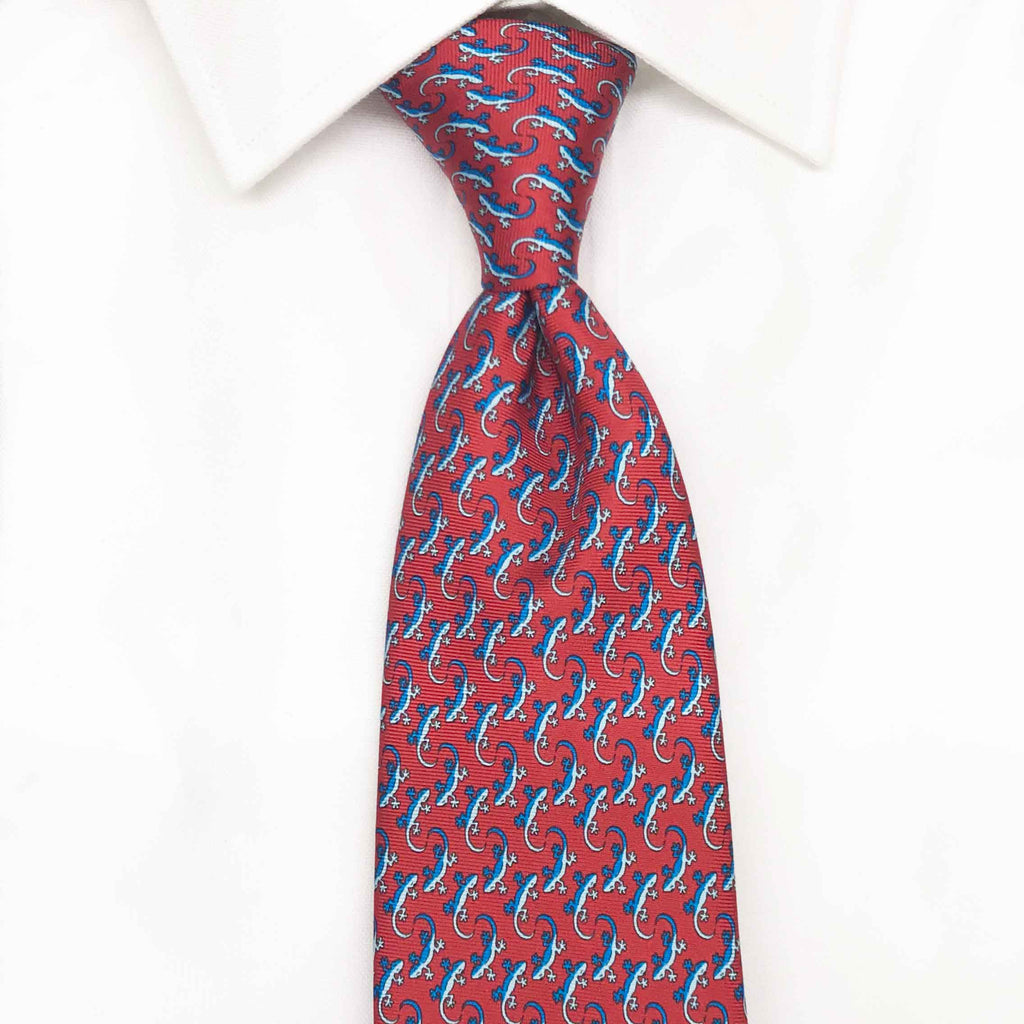 red gecko printed silk tie