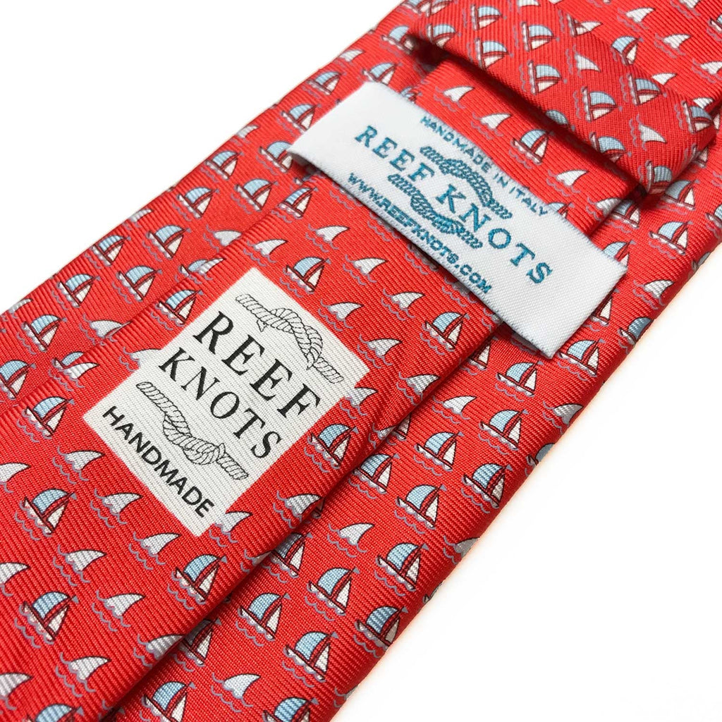 red boats and sharks animal printed silk tie