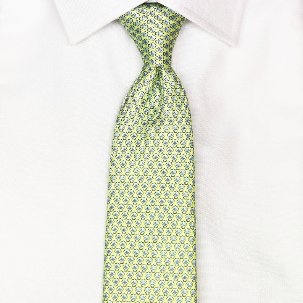 yellow shell printed silk tie